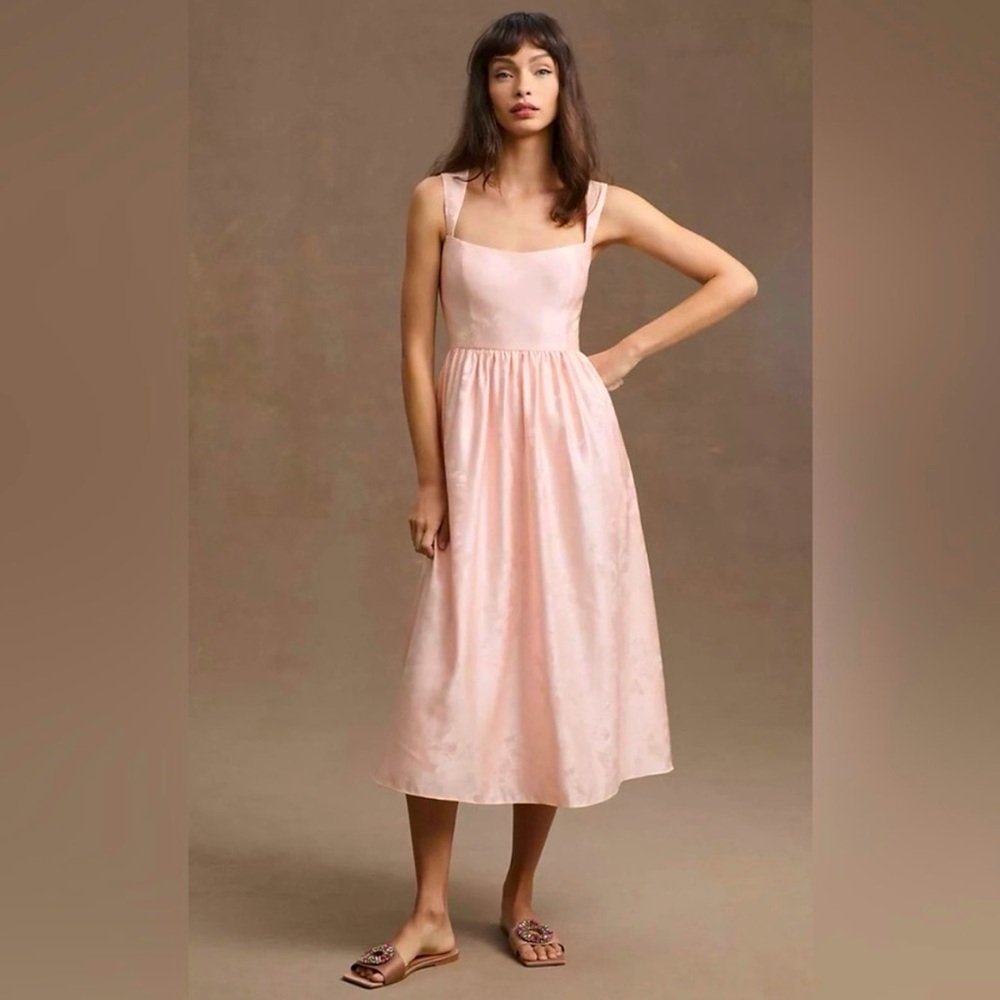 BHLDN Satin Midi Dress, Aletta/Blaine Square-neck Anthropologie 4 Sachin & Babi